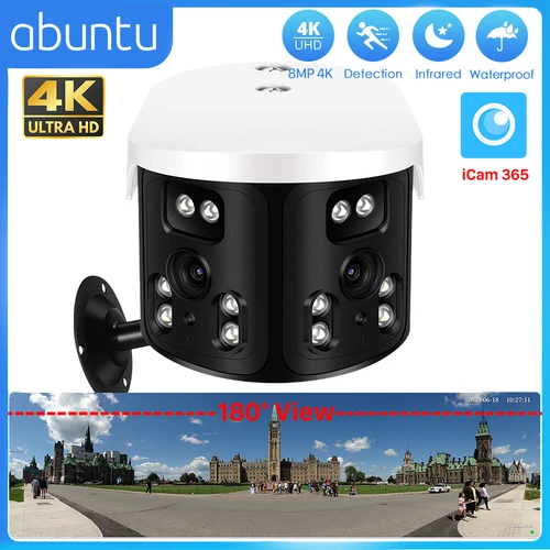 Cámara de vigilancia WiFi para exteriores, videocámara inteligente de seguridad CCTV con visión nocturna a Color, 4K, 8MP, 180 ° de ancho
