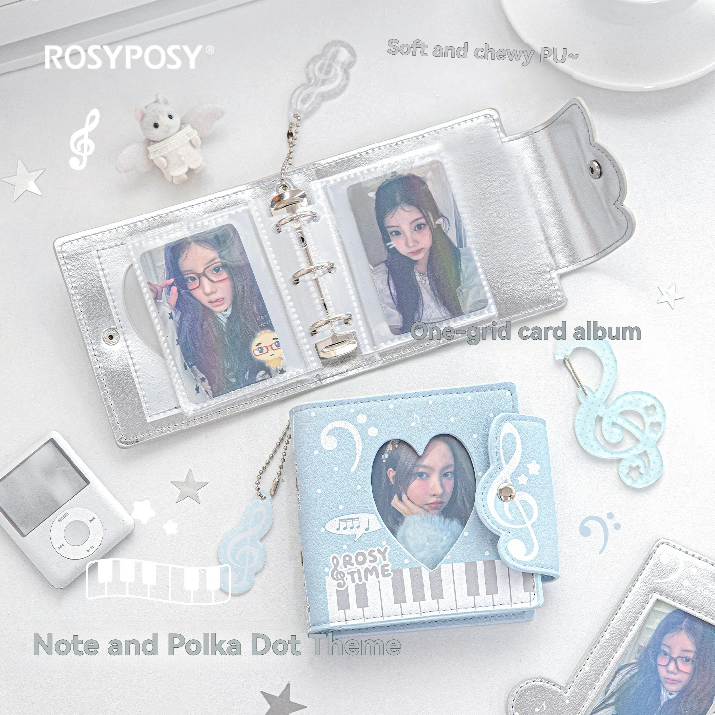 Korean Style 3 Inch PU Leather Photo Album - Kpop Photocard Binder with Mini Charm & Cute Card Holder