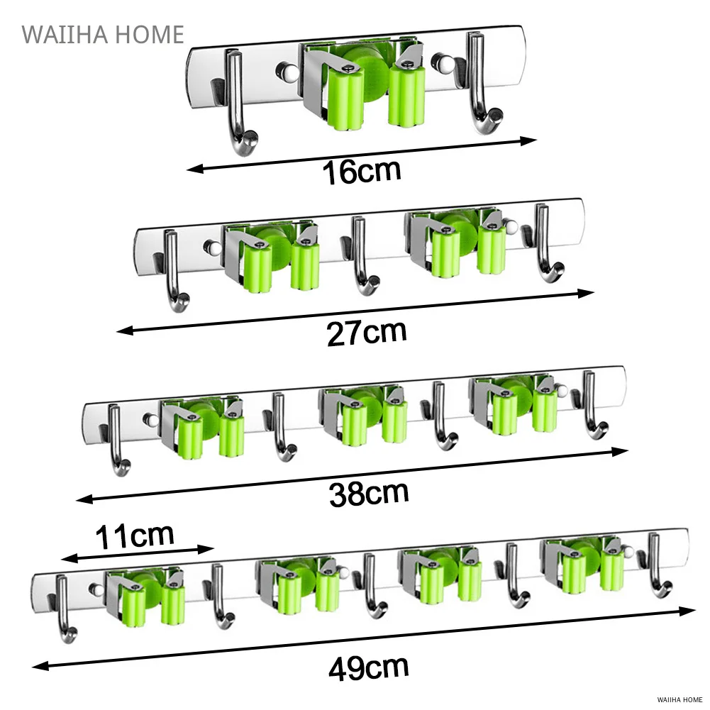 벽 마운트 걸레 주최자 홀더 빗자루 후크 스테인레스 스틸 스토리지 후크 주방 욕실 조직 액세서리