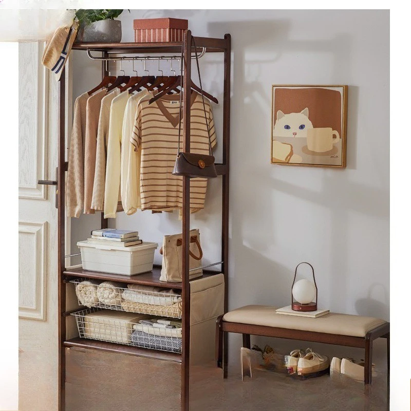 Solid wood coat rack Bedroom hanger Open wardrobe rack Clothes storage hanger with frame