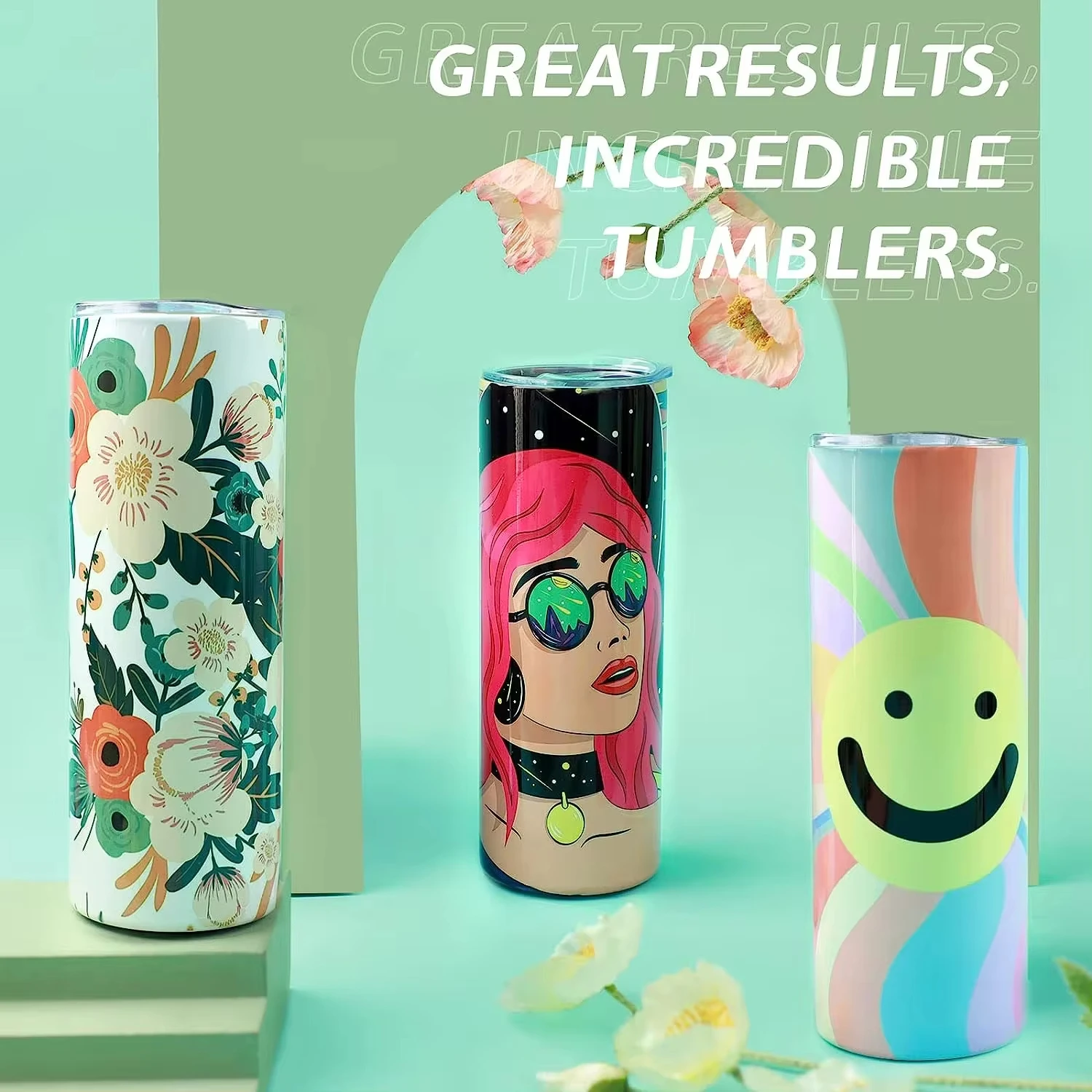 8pcs Stainless 20 OZ Sublimation Tumblers Skinny Straight Sublimate Tumbler Blank DIY Mugs Cups with Sublimation Papers