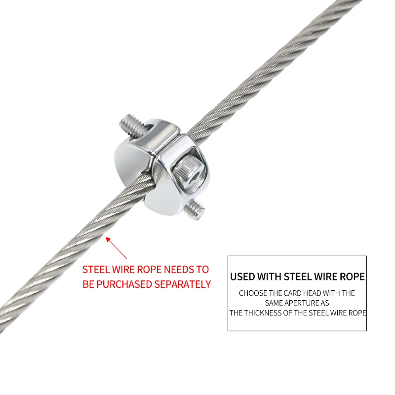 Picture 5: 316 stainless steel cable double stranded screw lock, adjustable metal rope clamp for 2/3/4/5/6/8mm steel cables