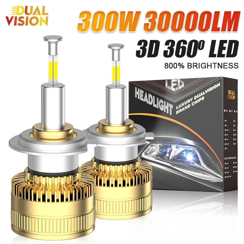 

H7 LED Headlight Bulbs 300W CANBUS H1 H11 9005 HB3 9006 HB4 9012 Hir2 Led 360 No Dark High Low Beam 6000K White Fog Lights 2PCS