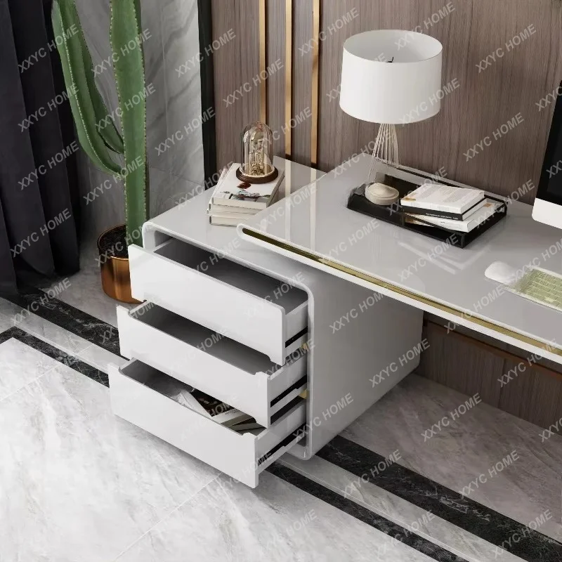 XX Modern White Luxury Executive Desk Storage Drawers Black Standing Home Computer Desks Study Laptop Office Furniture