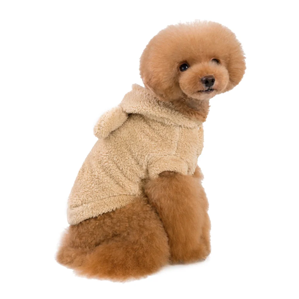 

Pet Dog Winter Clothes Bear Ears Hooded Buckle Closure No-Sleeve Thick Fleece Sweater Apricot Xl Dog Clothing Winter Clothes