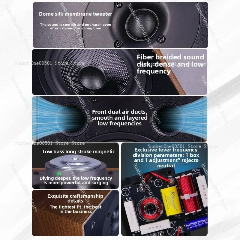 6.5 Inch HiFi Bookshelf Speakers Passive Wooden Home Studio Monitor Pair High Fidelity Sound