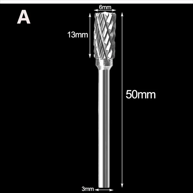 3x6mm Tungsten Steel Carbide Burr Cutter Rotary Tool Burr Double Diamond Cut Rotary Polishing Tools Wood Metal Polishing