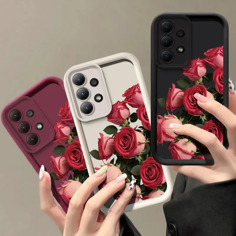 Red Rose Flowers Silicone Phone Case For Samsung Galaxy A23 A22 A21S A14 A13 A12 A11 A50 A30 A20S A10S A05 A04E A03S Soft Cover