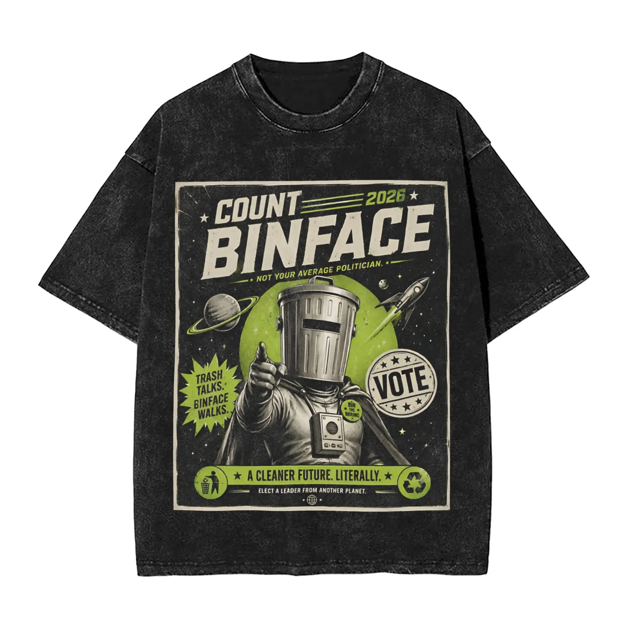 Count Binface Vote Men's T Shirts Washed  Cool Tee Shirt Short Sleeve Crewneck T-Shirt Cotton Big Size Clothing