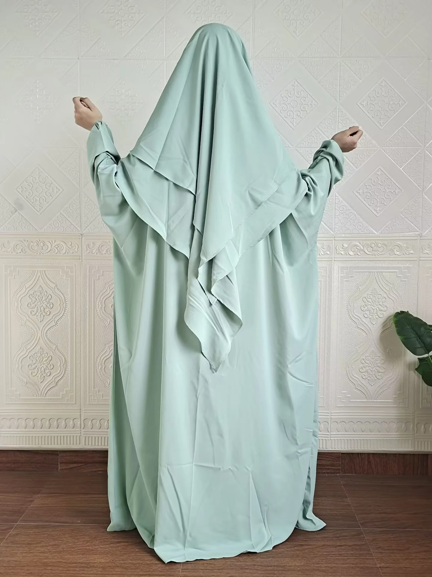 Eid Abaya Dress for Woman 2 Piece Set +Long Khimar Niqab Ramadan Women Prayer Party Arabic Robe Caftan Vestido Kaftan