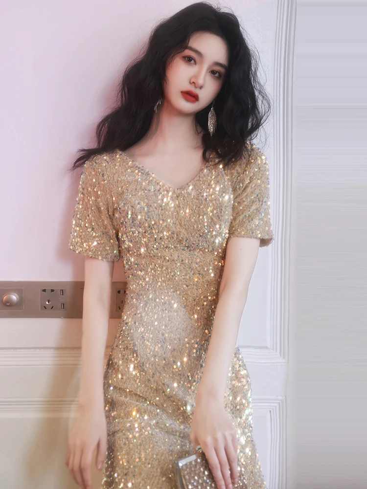 

Женское вечернее платье 2026: Новинка, элитное, роскошное, с юбкой-русалкой, для повседневной носки, в корейском стиле, со средней талией, на молнии