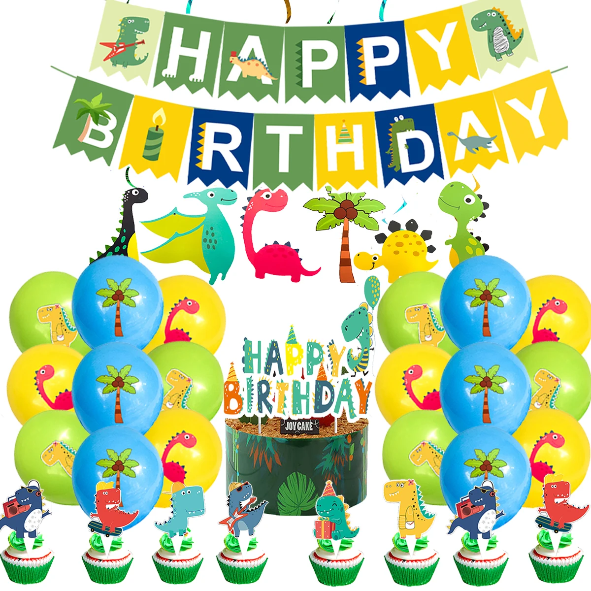 

Cute Cartoon Dinosaur Birthday Party Disposable Scene Decoration Balloon Banner Cake Topper Set Baby Shower Party Supplies