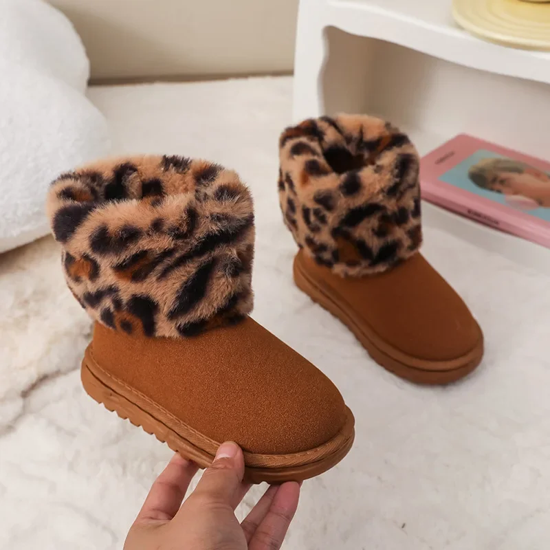 Simple Kids Thick Snow Boots Boys and Girls Non-slip Warm Snow Shoes Children's Soft Sole Casual High-top Boots Toddler Shoes.