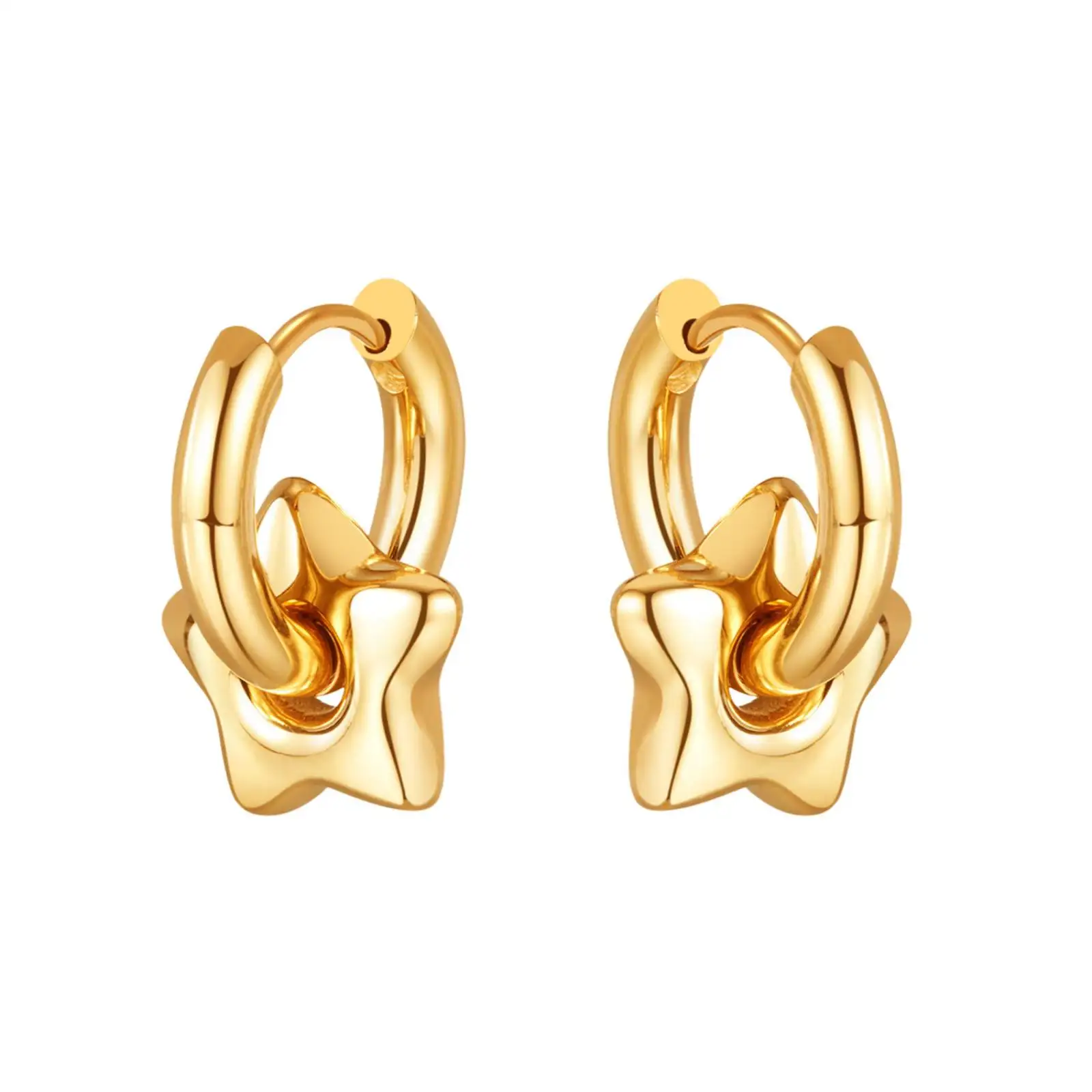 Herzförmige Creolen aus Edelstahl, Stern-Ohrhänger, Modeschmuck, Geschenk für Frauen – Detail 8
