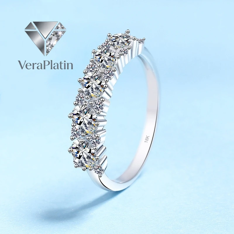 

VeraPlatin Girl Friend Valentine's Day 18K White Gold Daughter Birthday Gift 1.68CT Moissanite Diamond Women Wedding Band PT950