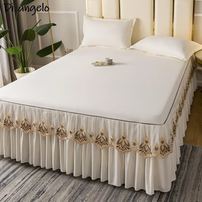 Solid Color Luxury Bedspread Embroidery Lace Bed Sheet Bed Cover Blanket Bed Skirt Pillowcases King Queen Twin Free Shipping #/L