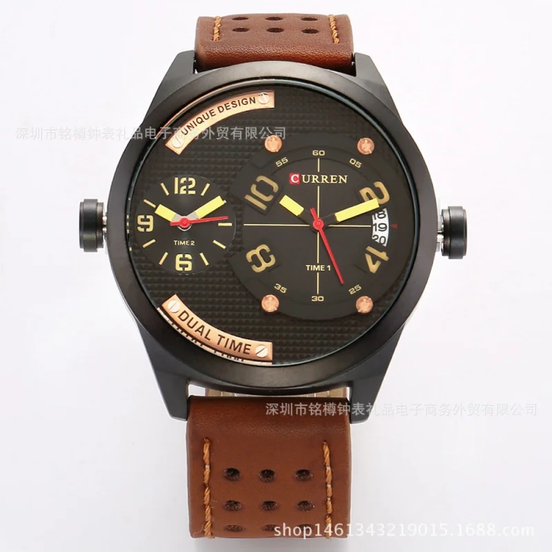 

Curren 8252 Men's Calendar Watch Double Inserts Men's Quartz Watch Waterproof Leather-Belt Watch