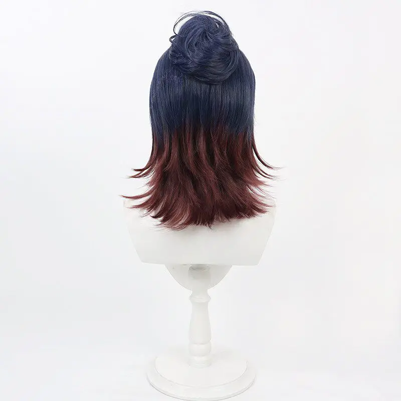 Fukushima Mitsutada Cosplay Wig Touken Ranbu Blue Red Heat Resistant Synthetic Hair Halloween Party Role Play Carnival + Wig Cap