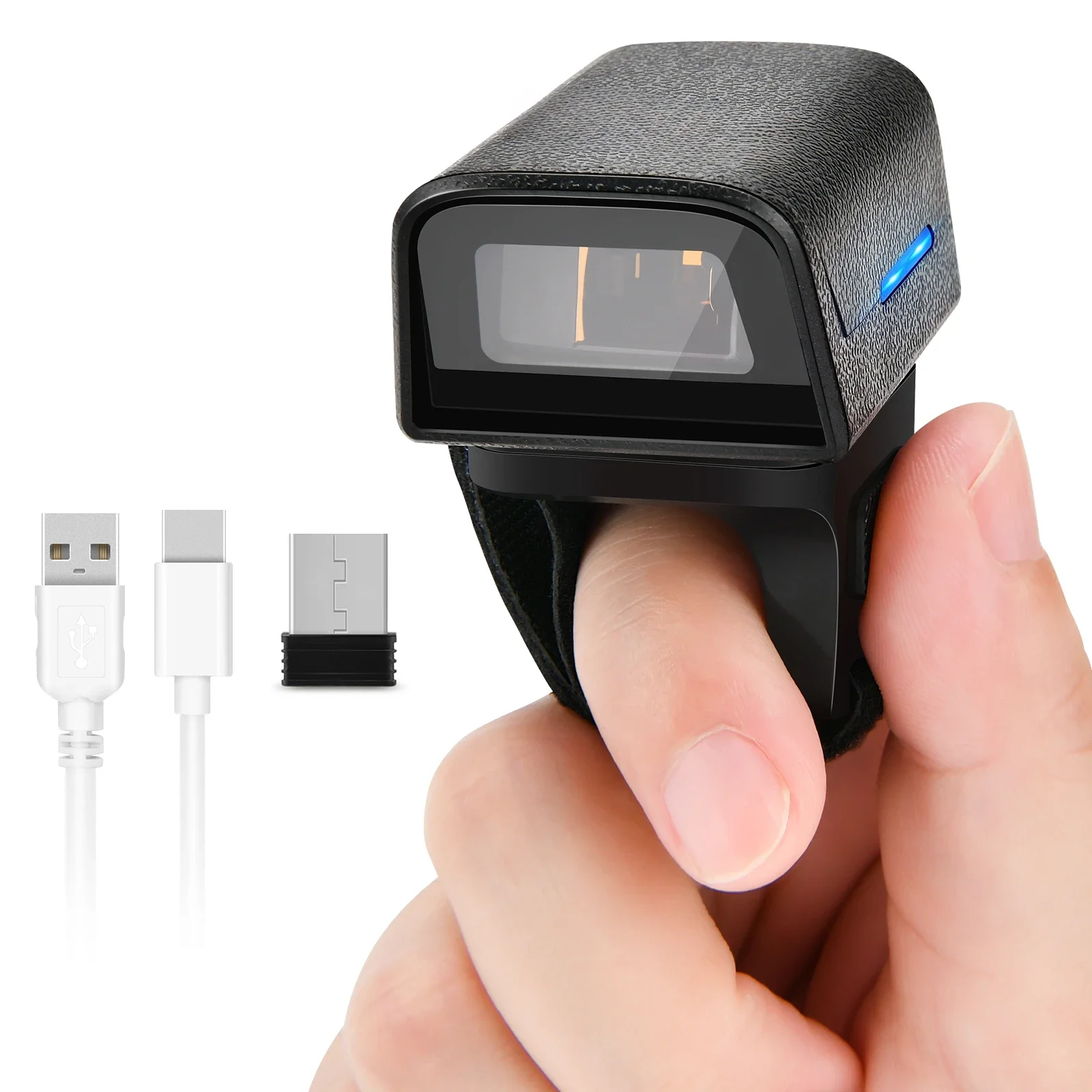 

1D&2D Wearable Bluetooth Barcode Scanner USB Wired QR Reader for Store Warehouse Finger Trigger Buttton Scanning
