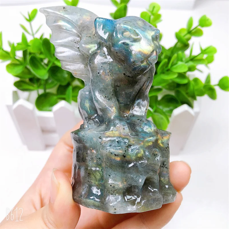 

Natural Labradorite Crystal Gargoyle, Hand Carved Polished Quartz Statue, Healing Gemstones, Crafts for Home Decorations, 1Pc