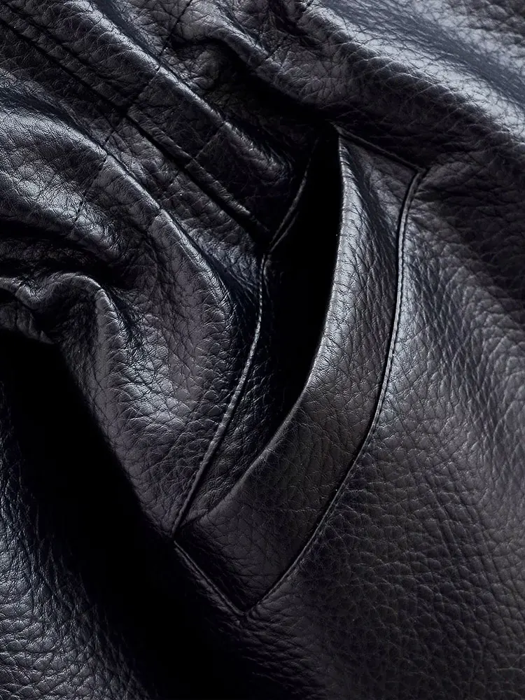 TFAFXY 여성 가죽 재킷 블랙 긴 소매 지퍼 포켓 스탠드 칼라 여성 코트 2026 봄 가을 신상 아우터 Y2K