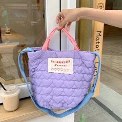 Quilting Love Women's Shoulder Bag Cute Sewing Line Ladies Bucket Crossbody Bags Contrast Color Large Capacity Female Handbags