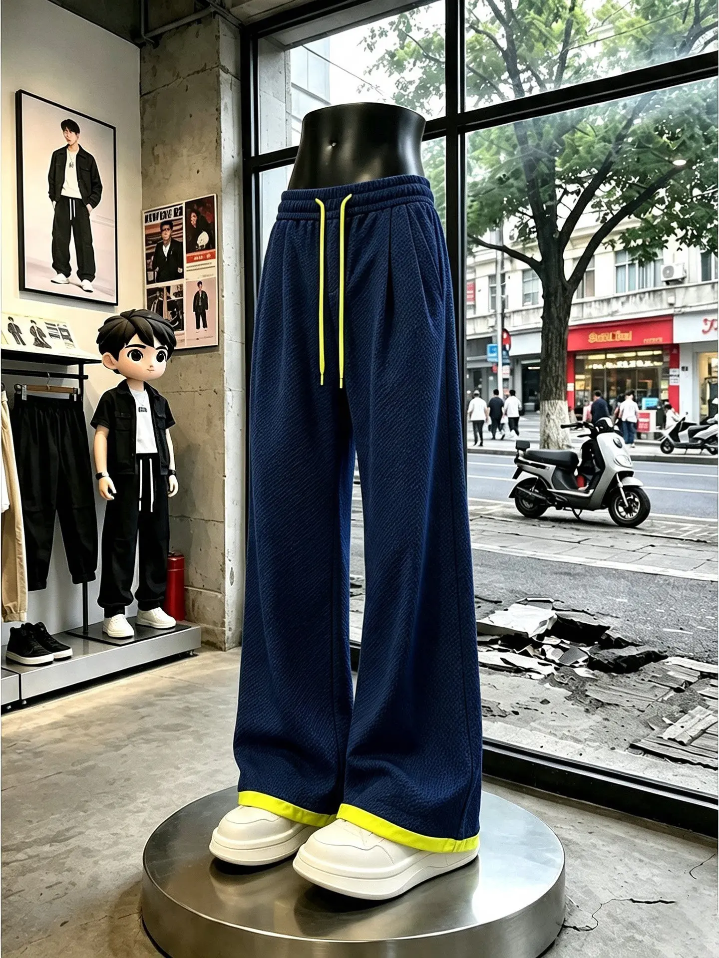 Dragon Scale Pattern Breathable Folded Color Block Drapey Pants Thin Quick Dry Sporty Micro Flared Cool Straight Casual Trousers