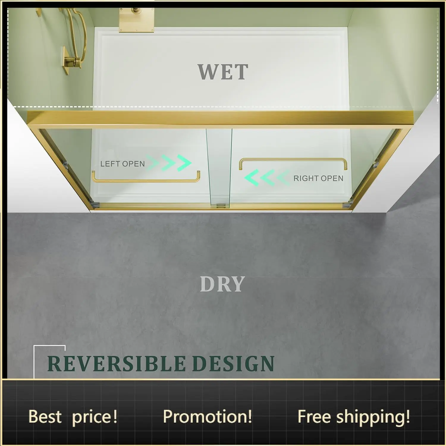 Gold Sliding Shower Door Clear Tempered Glass 56 To 60 Inch Wide 72 Inch Height