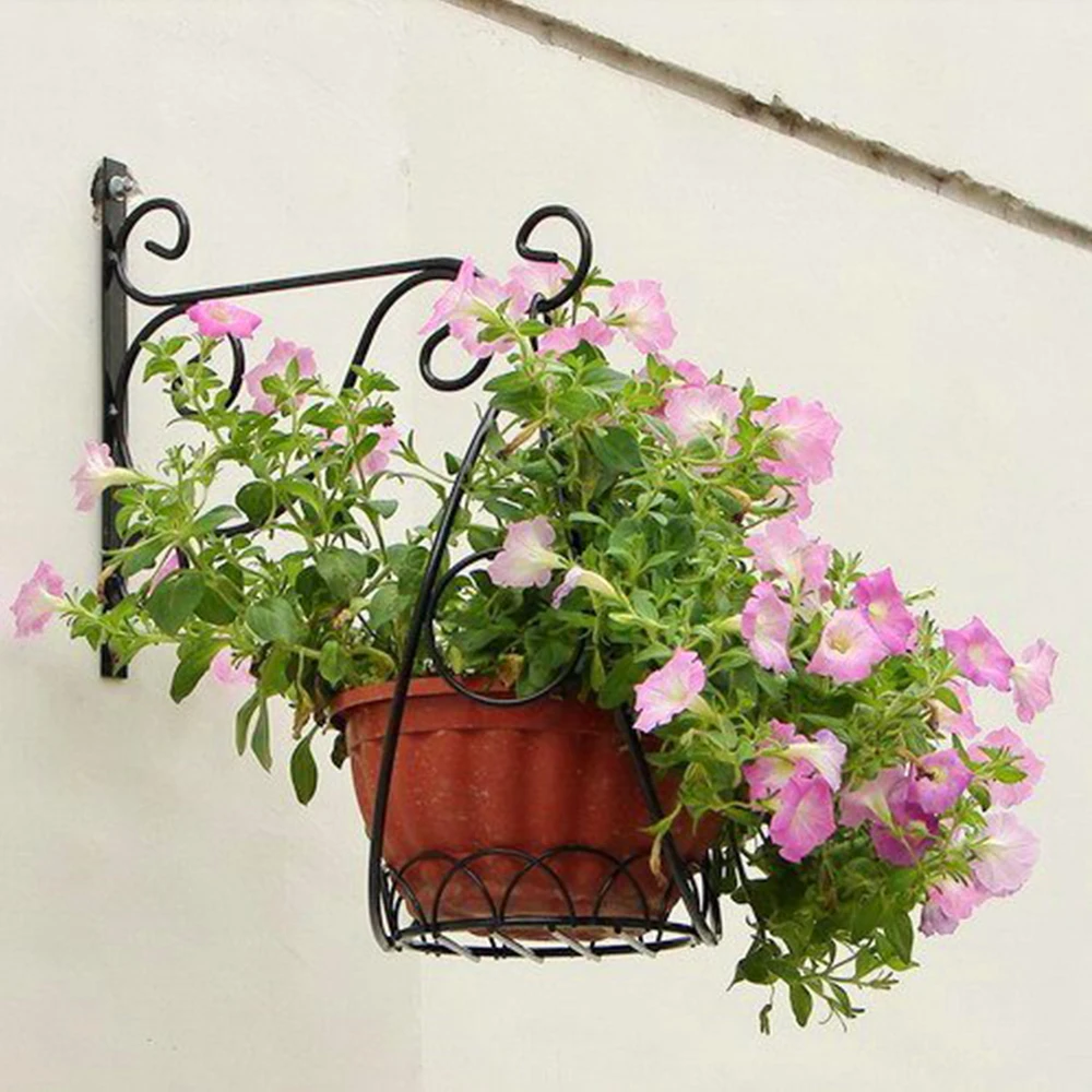 Plant Brackets Hanging Flower Pot Basket Flower Basket Holder Rustic Style Metal Bracket Hanger Wide Base Weatherproof for Plant