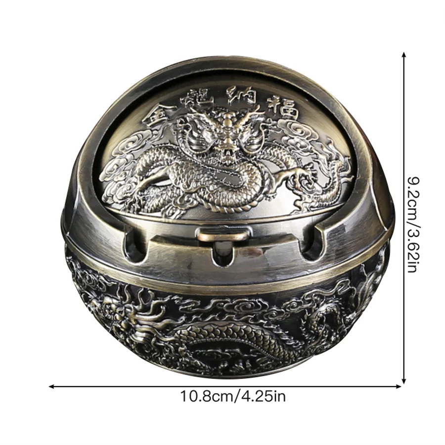 1 dragon patterned spherical metal ashtray with lid design, suitable for living room and office desktops
