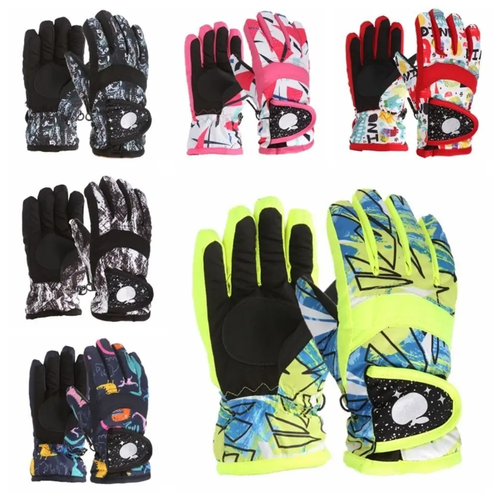 Guantes de esquí gruesos para niños, accesorios deportivos impermeables, antideslizantes, manoplas de nieve, guantes cálidos ajustables para exteriores, Unisex, 1 par