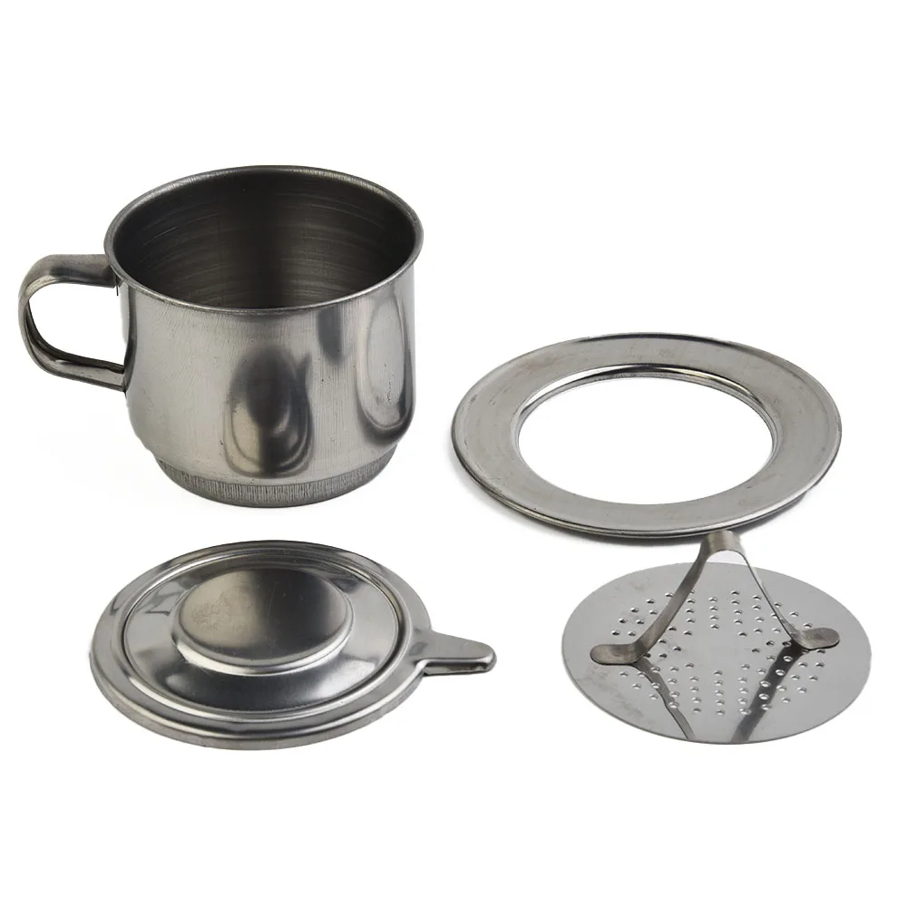 Vietnamese Stainless Steel Coffee Dripper for Hot Brew Preparation No Paper Filters Needed Reusable and Eco Friendly