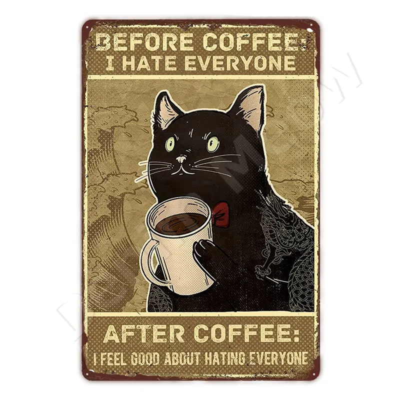 Lustiges Katzen-Backmotiv Vintage Metall-Blechschild Heim-Kaffeebar Wanddekoration Schwarze Katze Retro-Plakette Badezimmer-Regel Katzen-Blechposter – Detail 4