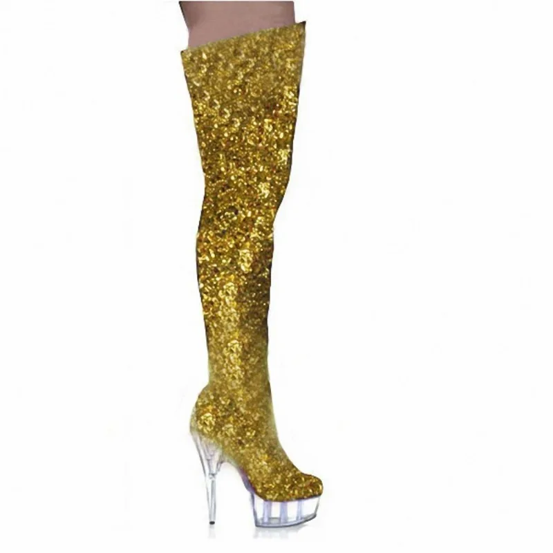 Women's Boots Over The Knee New Nightclub Style European and American Crystal Pole Dance Boots 15CM Stiletto Women Shoes Purple image 4