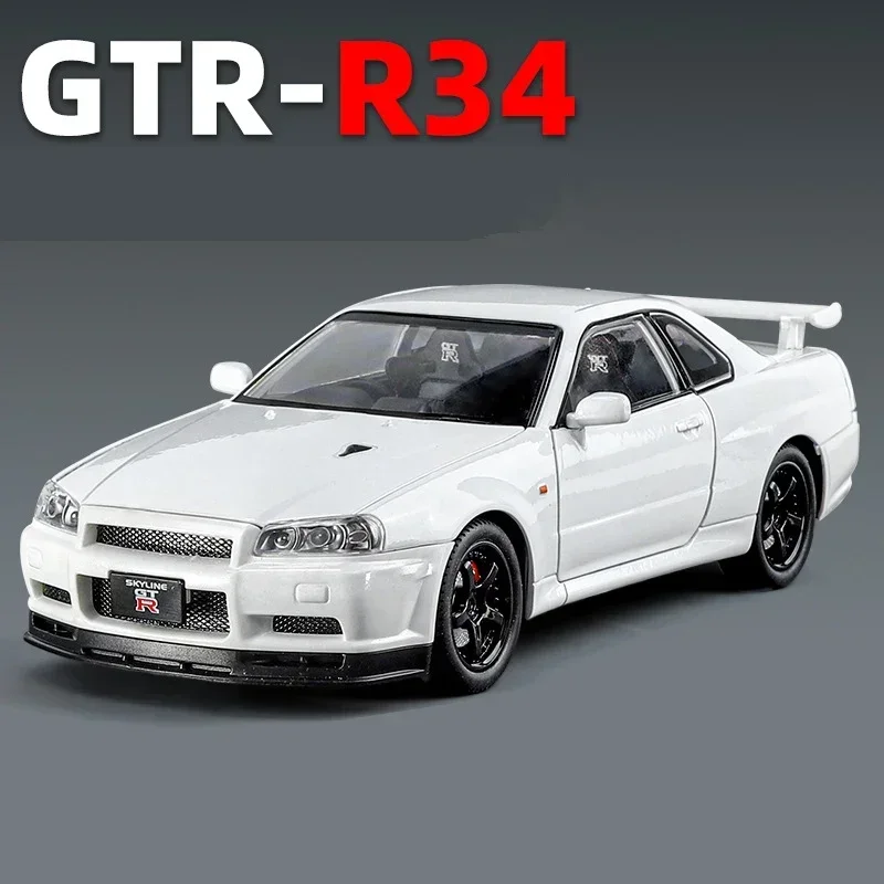 1:24 Nissan Skyline Ares GTR R34 Alloy Sports Car Model Diecasts Metal Racing Car Vehicles Model Sound and Light Kids Toys Gifts