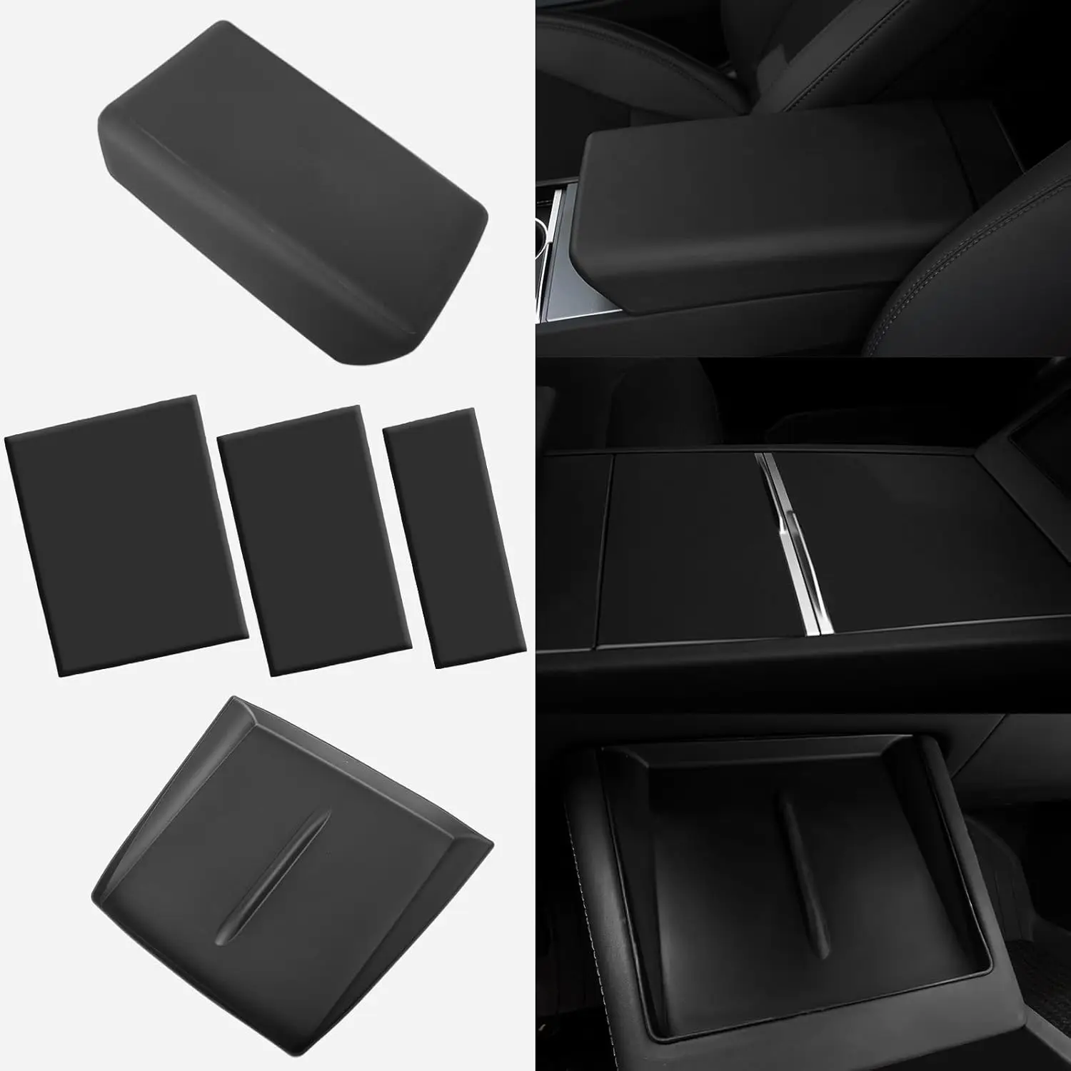 

Center Console Cover 3Pcs Set for Tesla Model 3 Highland Model Y Juniper Wireless Charger Mat Armrest Cover Center Console Pad