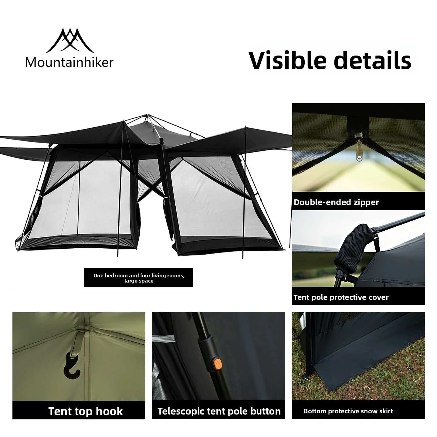 MOUNTAINHIKER 6-15Person Outdoor Camping Mosquito Net Automatic Tent Waterproof Silver Glue Anti-ultraviolet Beach Picnic Awning image 4