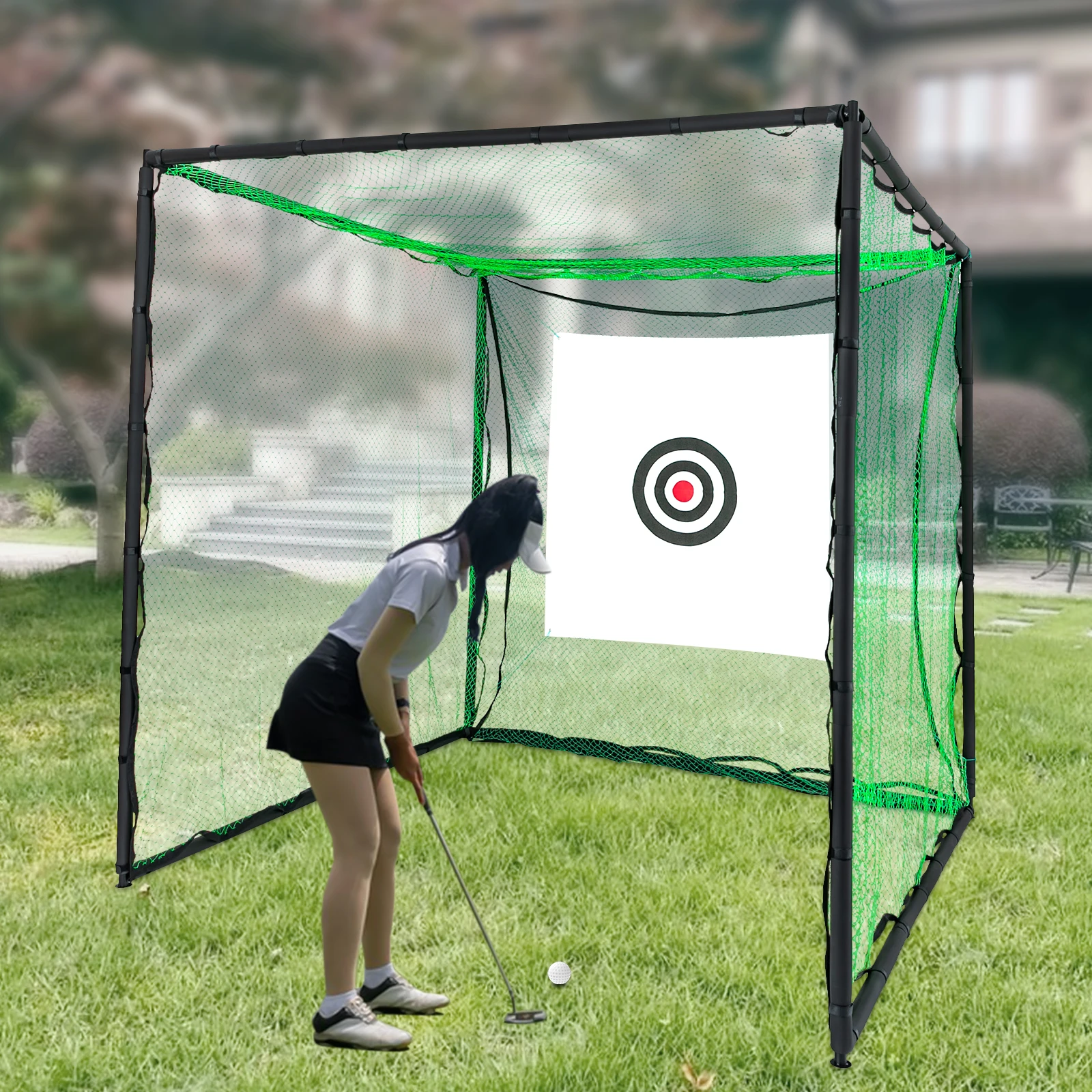 Golf Practice Net, Golf Strike Cage, 8.2ft x 8.2ft x 8.2ft, Durable Canvas, Polyethylene, and Iron, Easy Installation, Perfect