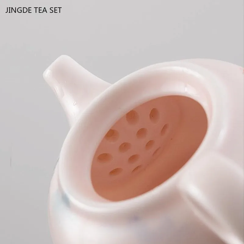 180ml Ru Kiln Ceramic Dezhong Teapot Chinese Style Pink Tea Set Ball Hole Filter Tea Infuser Household Beauty Porcelain Tea Pot