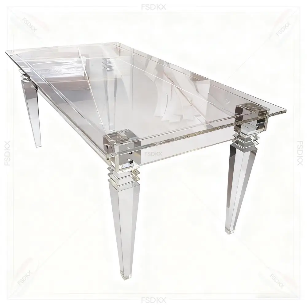 

Hot Recommend Clear Acrylic Wedding Furniture Outdoor Dinning Table With 4 Legs