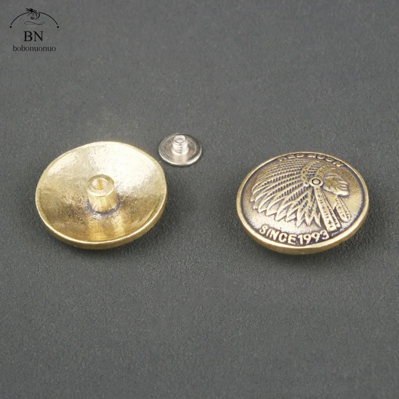 Brass Indian chief Rivets Connector Decorations Button Vintage DIY Leather Belt Wallet Garment Buckles with Screw