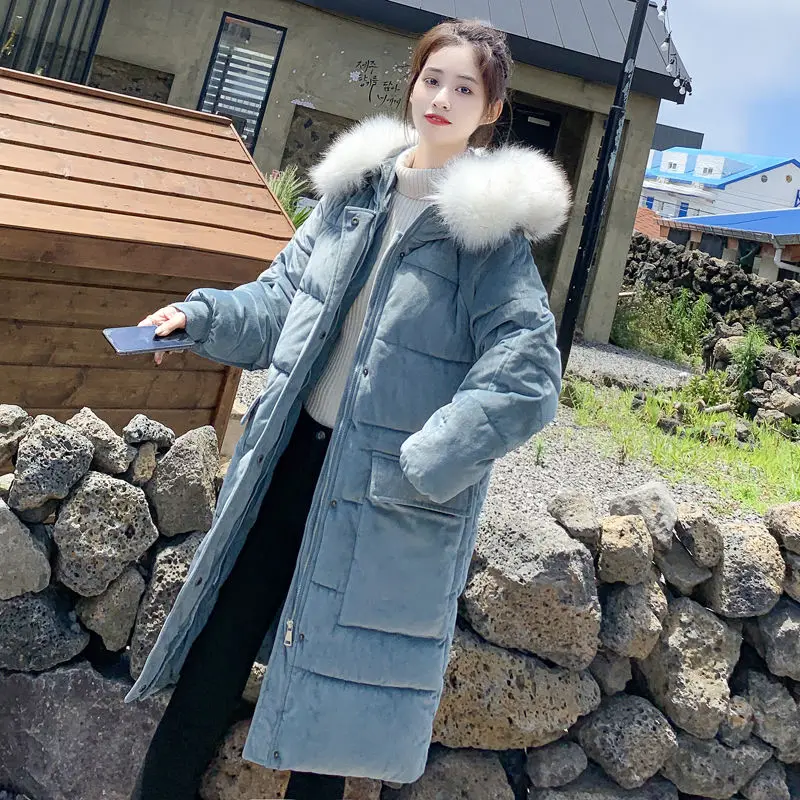 2023 New Women Down Cotton Coat Winter Jacket Female Medium Style Parkas Fur Collar Outwear Intensification Straight Overcoat