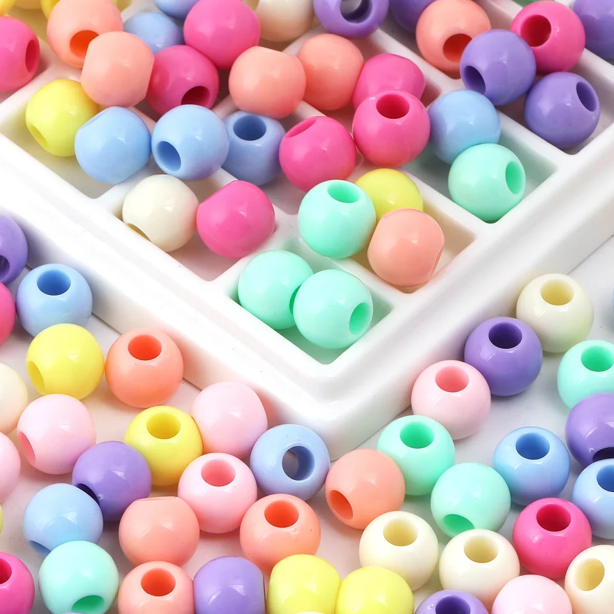 About 17pcs Random Color Acrylic Round Beads,14*11mm Pastel Large Bore Spacer for DIY Craft Ornament Accessories