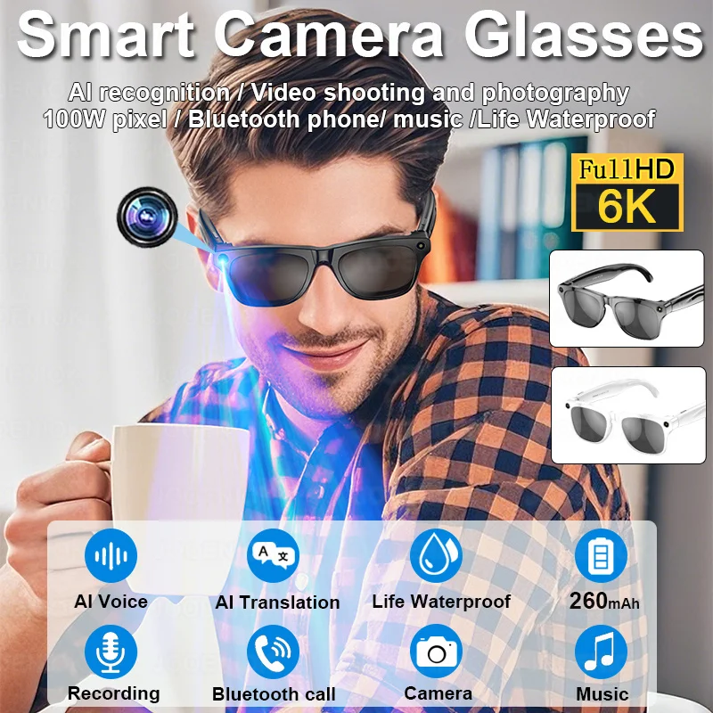 

Новые умные очки с искусственным интеллектом, чат GPT, 100 МП, камера, Bluetooth-вызов, голосовой помощник, очки с управлением перевода в реальном времени для мужчин и женщин