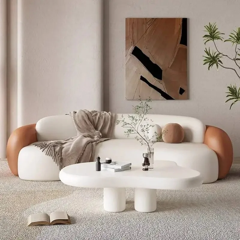 Elegant Waterproof Sofa with Wooden Puffs for Living Room - Luxury Chaise Furniture Set