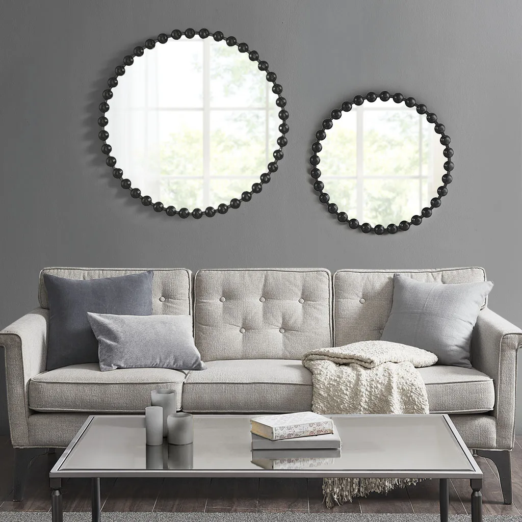 Beaded round wall mirror 27 inches diameter, new decorative makeup mirror, iron beaded round wall mirror with metal ball