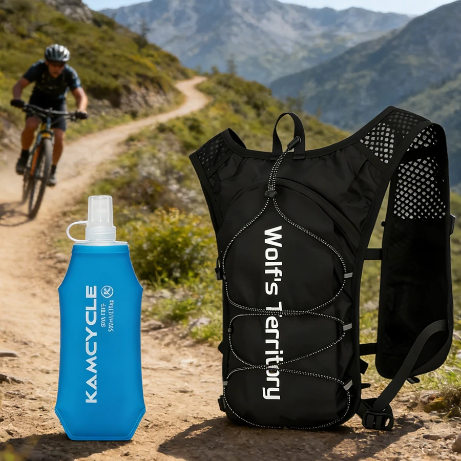 

Hydration Backpack with 500ml Soft Flask, Lightweight Running Vest for Women Men, Adjustable Straps, Multi-Pocket Water backpack