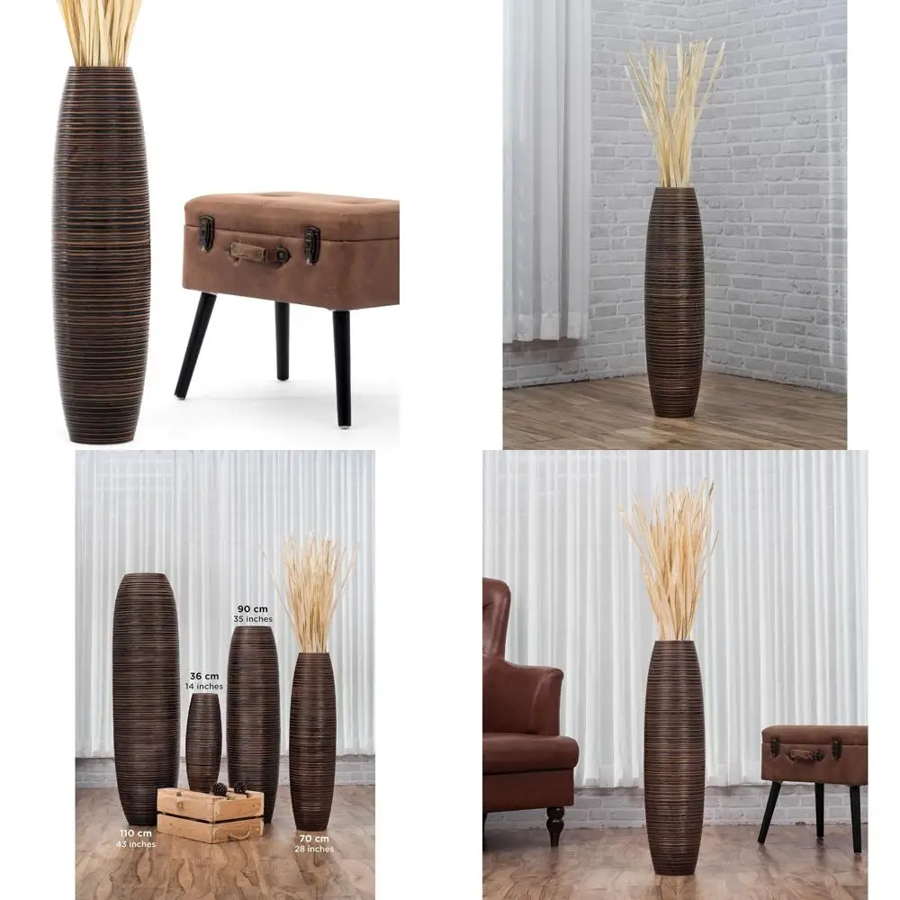 Florero rústico de piso alto de madera - 26 soportes decorativos para plantas artificiales y hierba de pampa