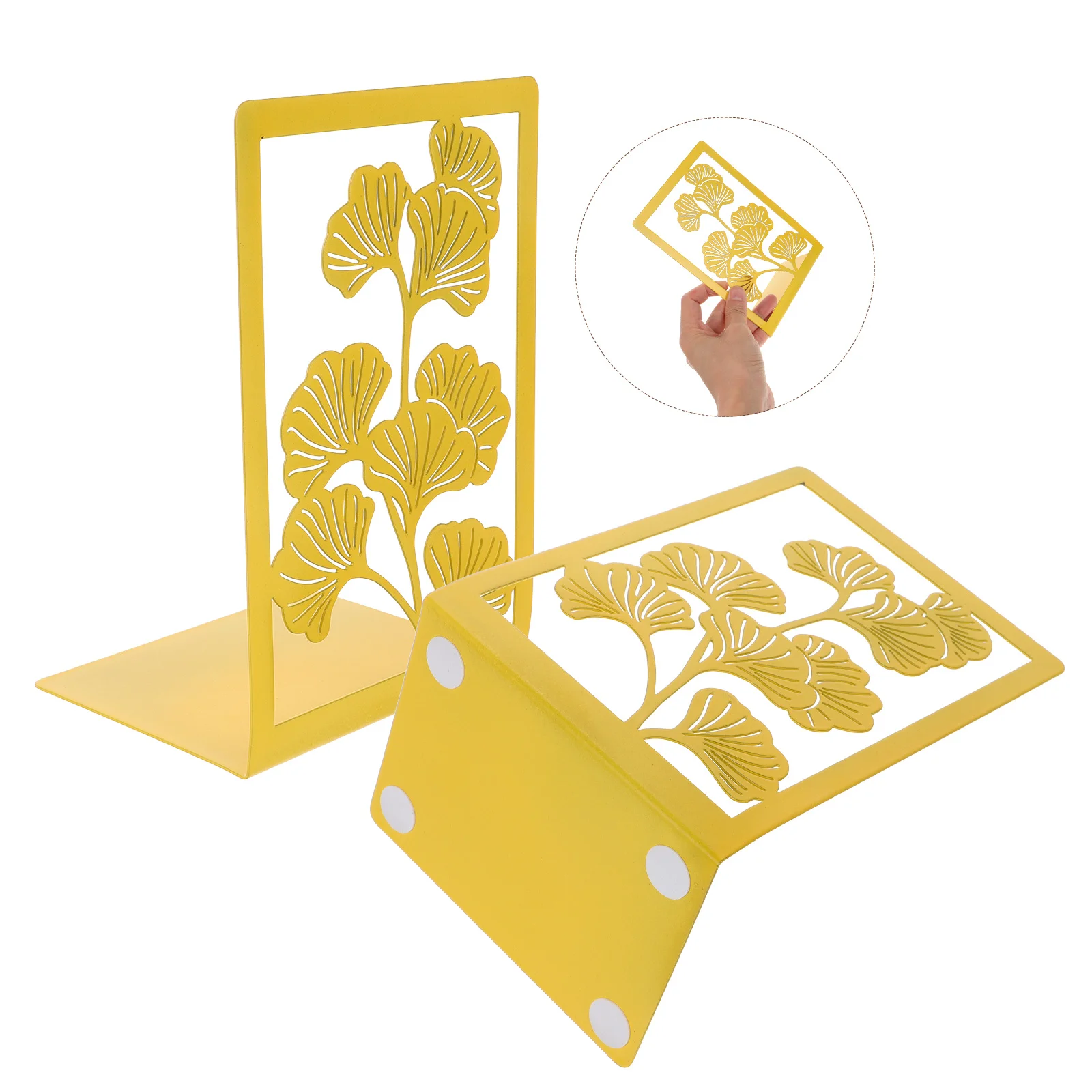 2 Pcs Ginkgo Leaf Bookends Multi-function Books Study Desktop Organizer Metal Stands