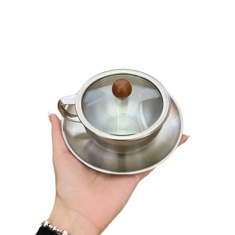 Retro stainless steel coffee cup saucer European industrial style metal cup set afternoon teacup